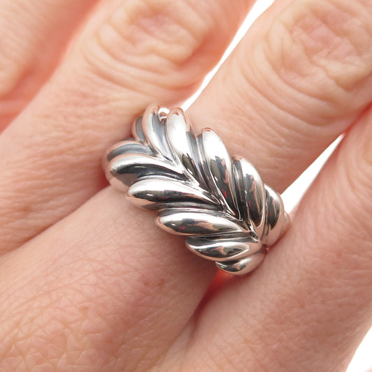 925 Sterling Silver Vintage Modernist Laurel Floral Oxidized Ring Size 7.5