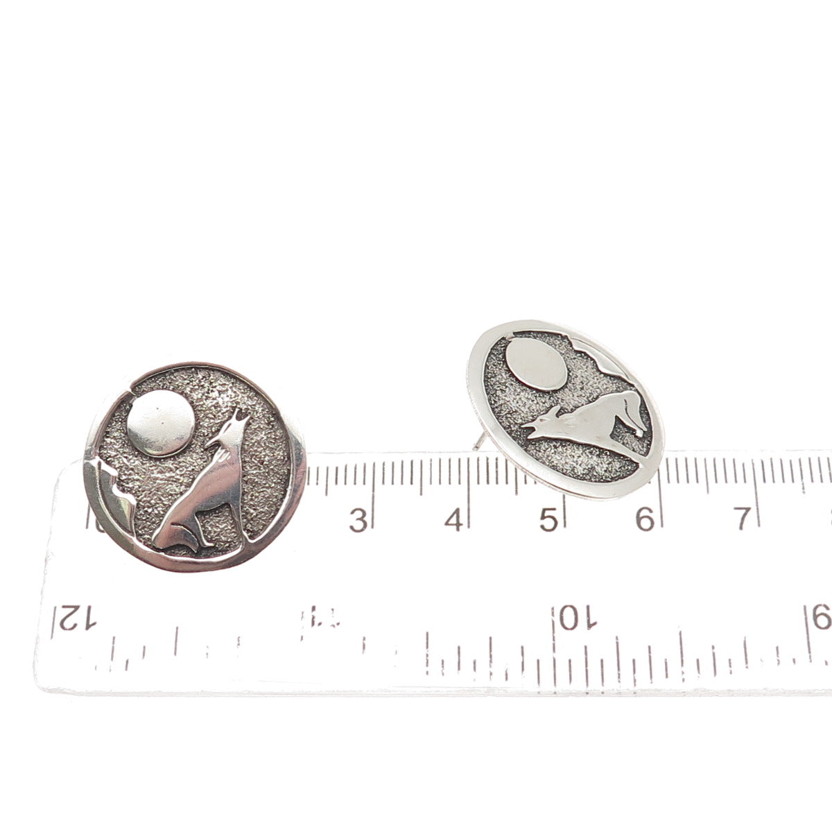Gibson Gene Navajo Old Pawn 925 Sterling Silver Vintage Howling Wolf Earrings