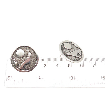 Gibson Gene Navajo Old Pawn 925 Sterling Silver Vintage Howling Wolf Earrings