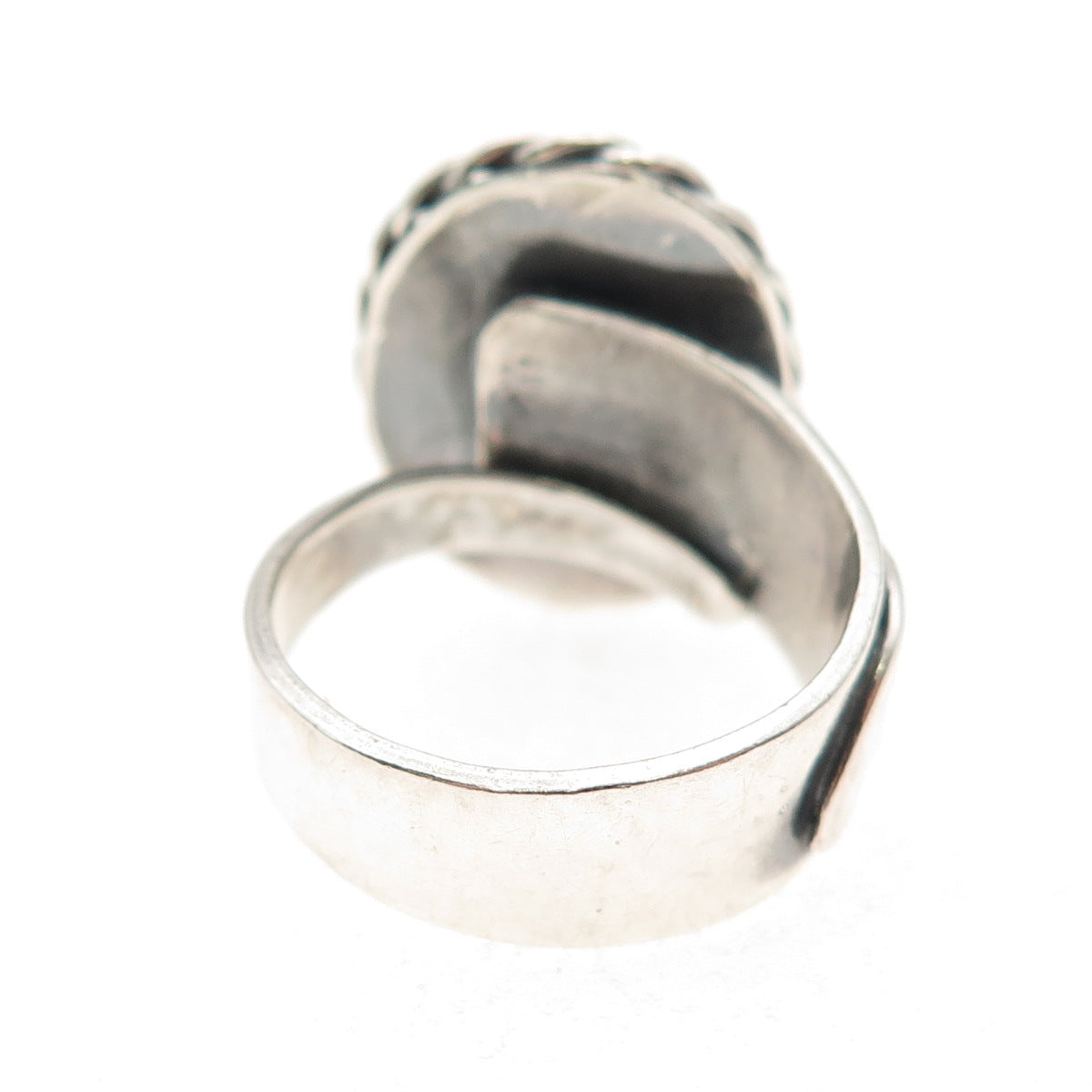 Paul Miller Sterling Silver Vintage Real Agate Modernist Oxidized Ring Size 7.25