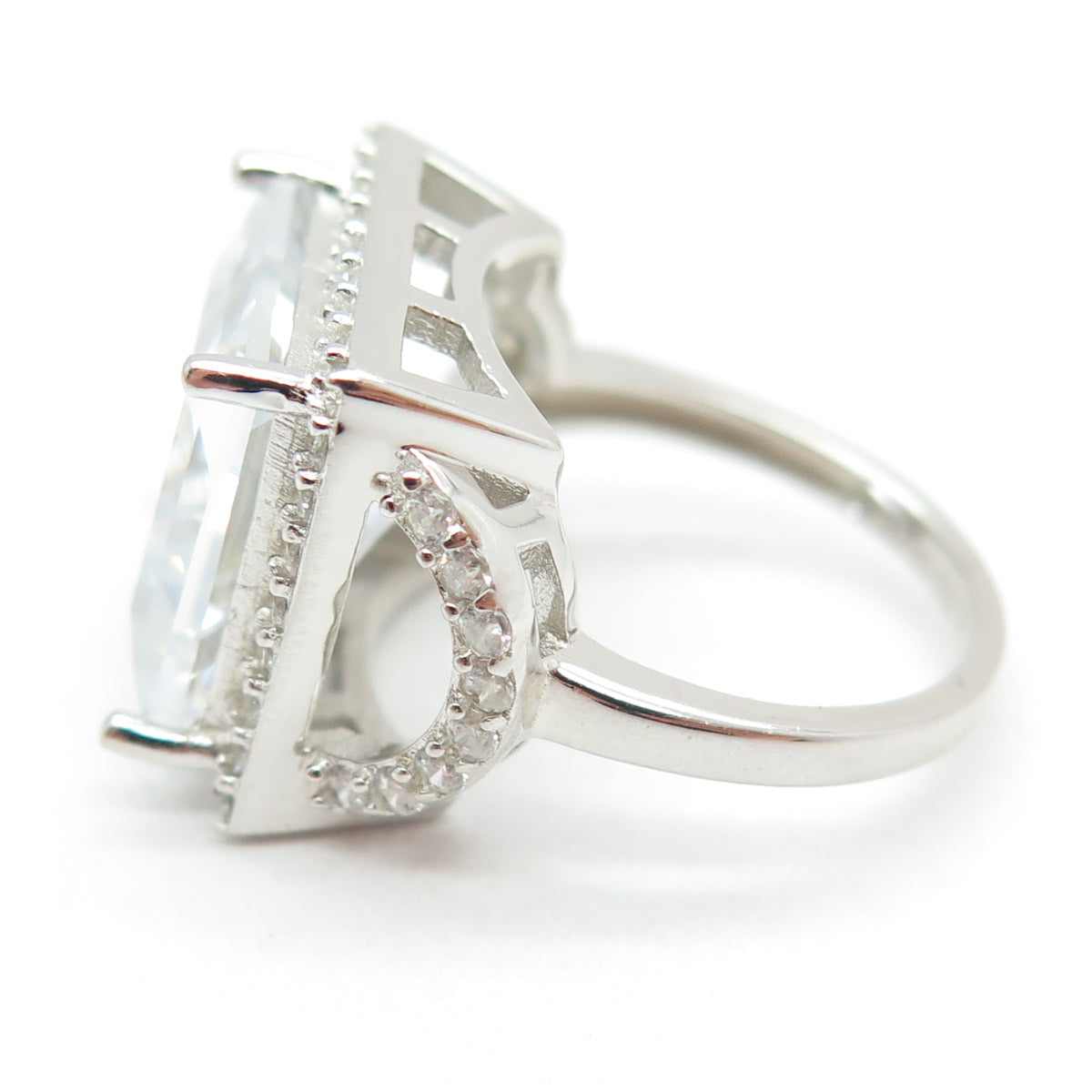 925 Sterling Silver Princess & Round-Cut C Z Ring Size 5