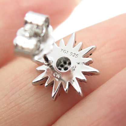 925 Sterling Silver Round-Cut Black C Z Star Stud Earrings