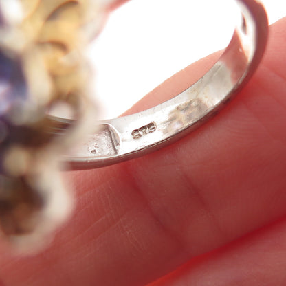 Chuck Clemency 925 Sterling Silver 2-Tone Real Tanzanite Floral Ring Size 8.25