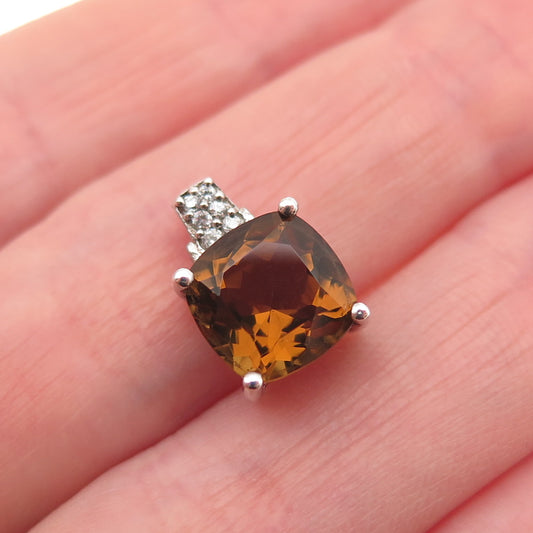 VJ Vicky Jousan 925 Sterling Silver Vintage Real Smoky Quartz & C Z Mini Pendant