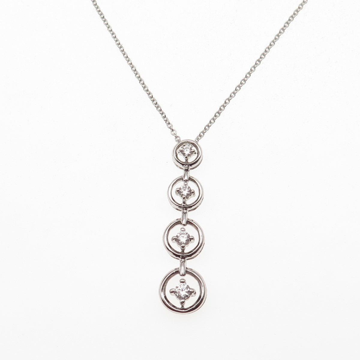 925 Sterling Silver Round-Cut C Z Graduated Drop Cable Chain Necklace 18"