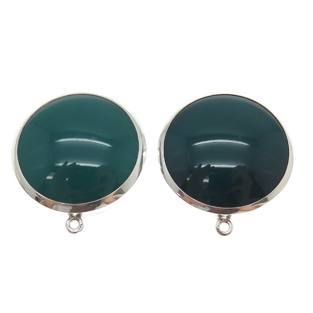 ZUMAN 925 Sterling Silver Vintage Israel Real Green Onyx Jacket Earrings