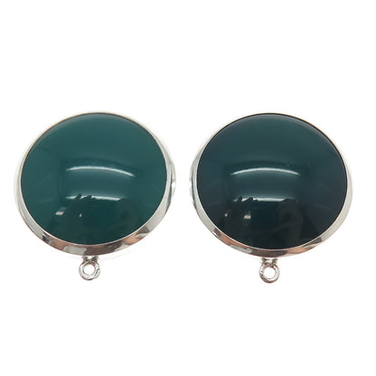 ZUMAN 925 Sterling Silver Vintage Israel Real Green Onyx Jacket Earrings
