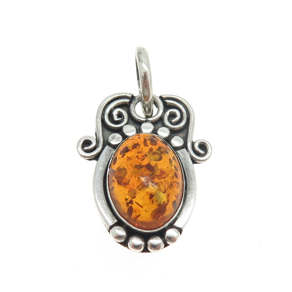 925 Sterling Silver Vintage Real Amber Modernist Charm Pendant