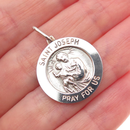 925 Sterling Silver Vintage Italy St. Joseph Religious Medal Charm Pendant