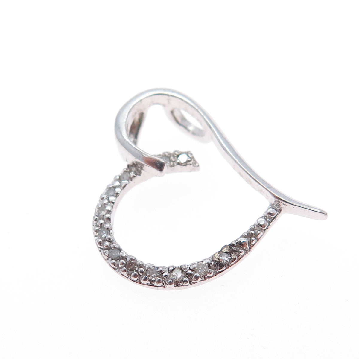 925 Sterling Silver Real Round-Cut Diamond Heart Minimalist Slide Charm Pendant