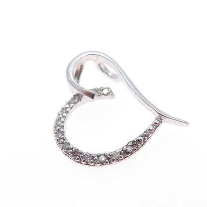 925 Sterling Silver Real Round-Cut Diamond Heart Minimalist Slide Charm Pendant