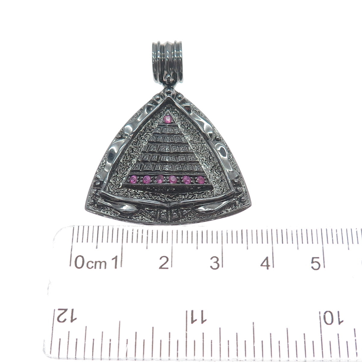JOLUSA 925 Sterling Silver Black Rhodium Real Pink Sapphire Pyramid Pendant