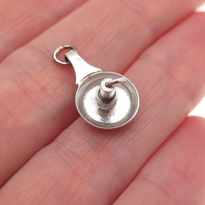 925 Sterling Silver Antique Art Deco Candlestick Oxidized 3D Charm Pendant