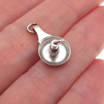 925 Sterling Silver Antique Art Deco Candlestick Oxidized 3D Charm Pendant