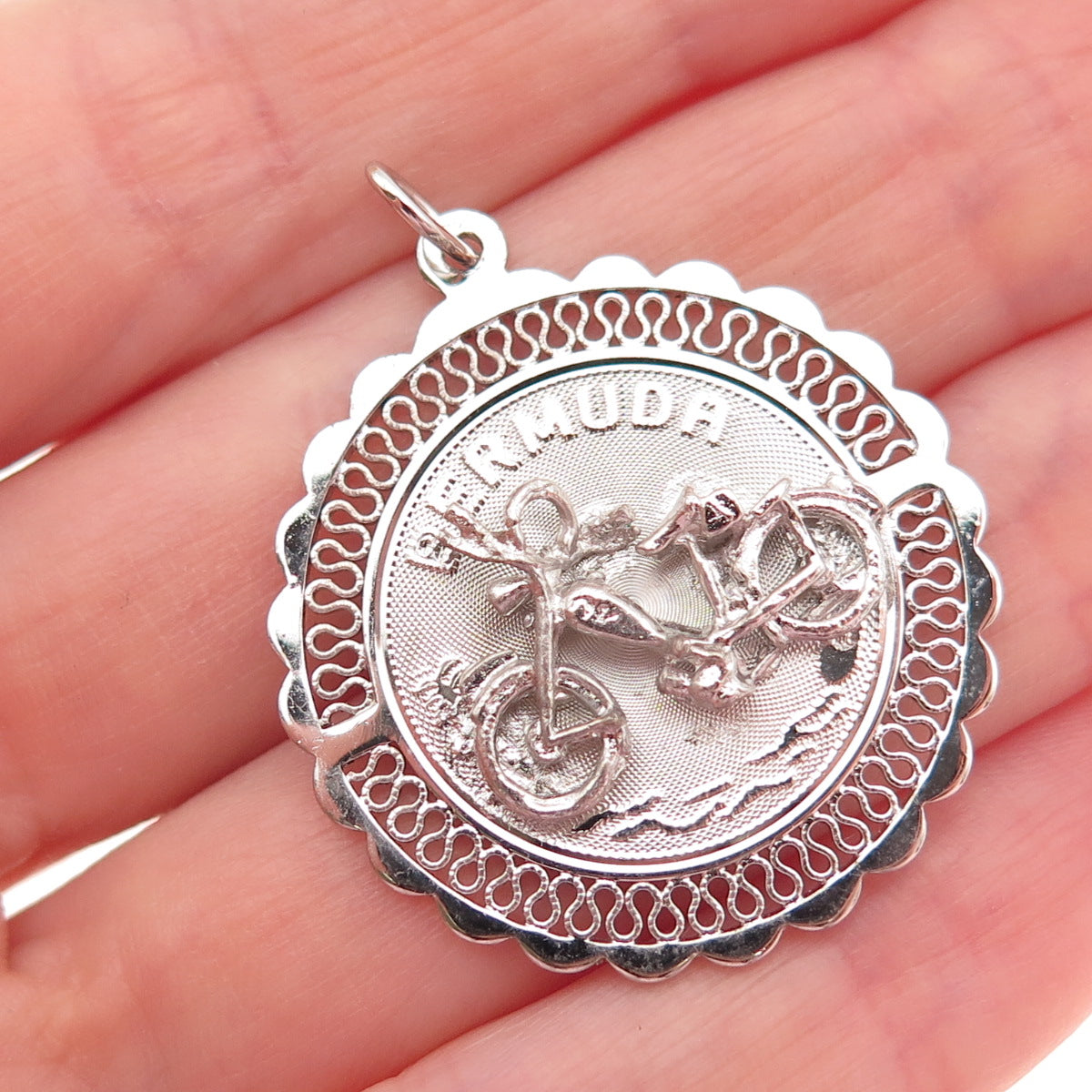 CREA 925 Sterling Silver Vintage Bermuda Motorcycle Charm Pendant