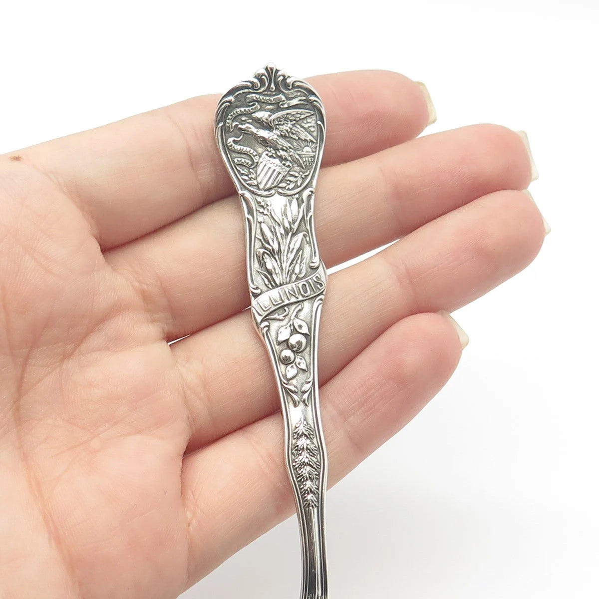 925 Sterling Silver Antique Watson States & Cities "Illinois" Demitasse Spoon