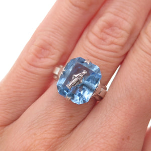 925 Sterling Silver Antique Art Deco Rhinestone St. Mary Miraculous Ring Size 5