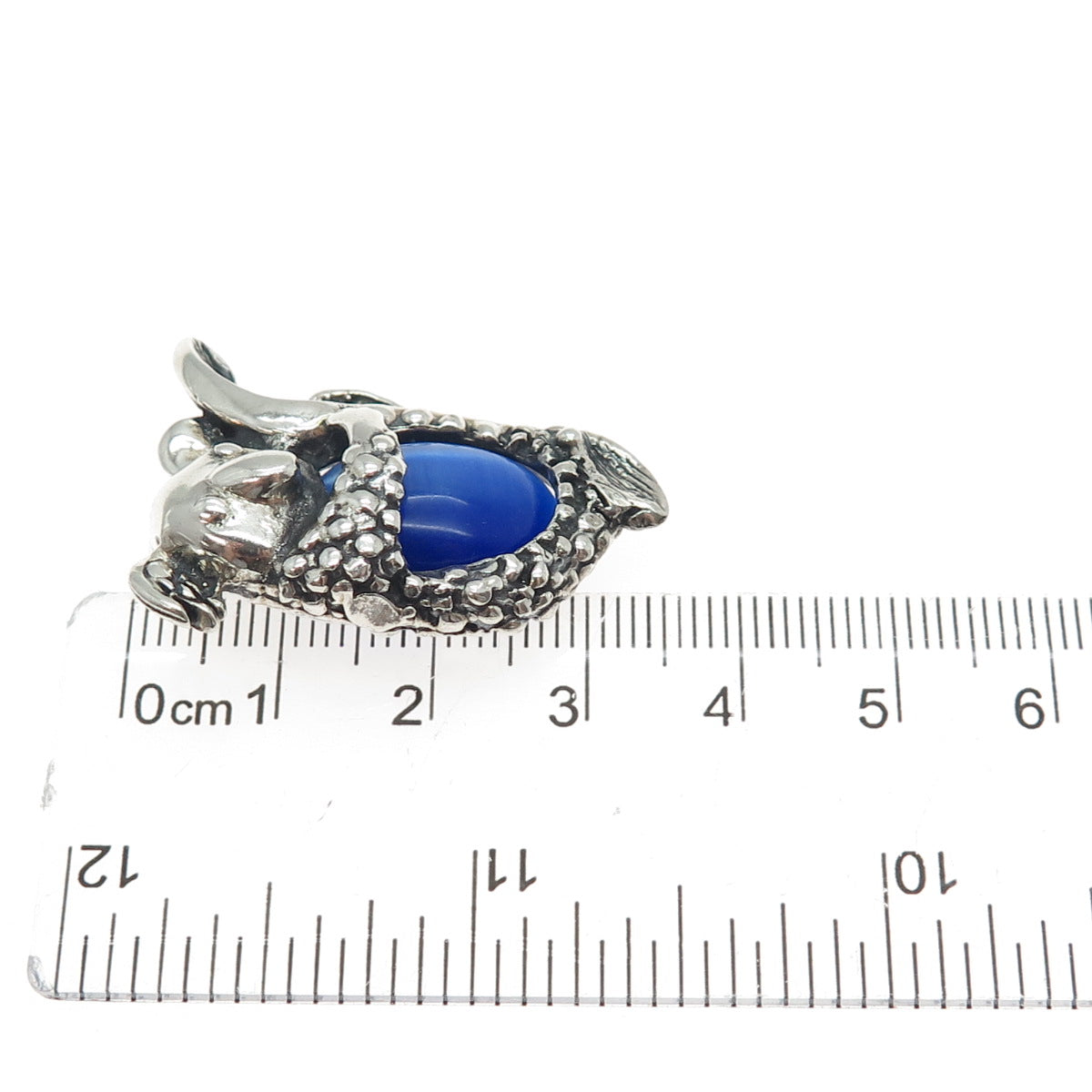 925 Sterling Silver Vintage Fiber Optic Blue Cat's Eye Koala Oxidized Pendant