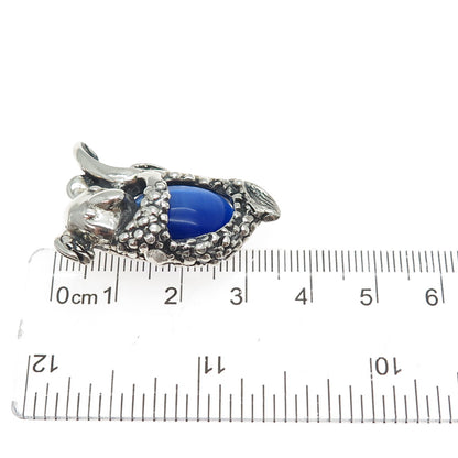 925 Sterling Silver Vintage Fiber Optic Blue Cat's Eye Koala Oxidized Pendant