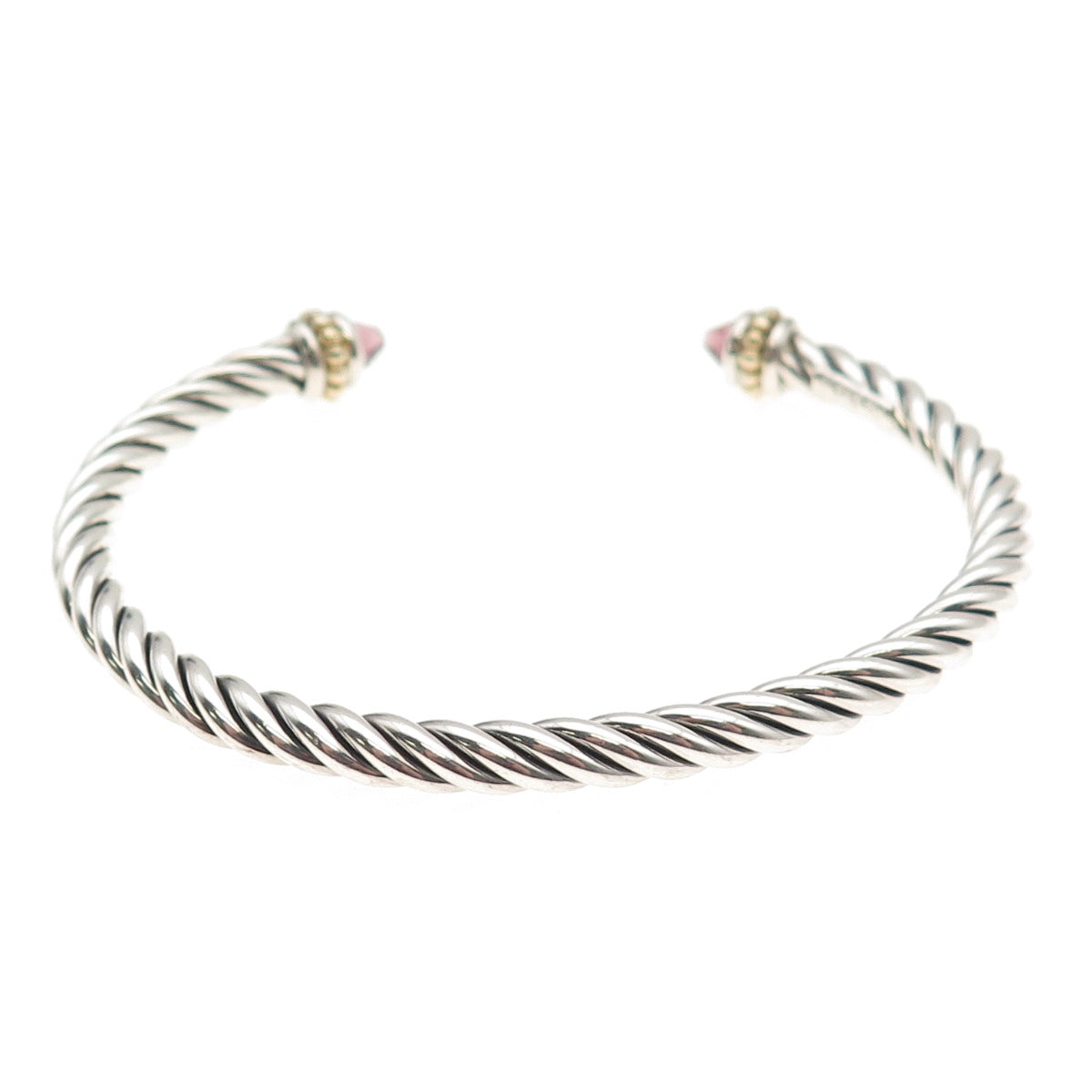 925 Sterling Silver 2-Tone Real Amethyst Cable Cuff Adjustable Bracelet 6.25"
