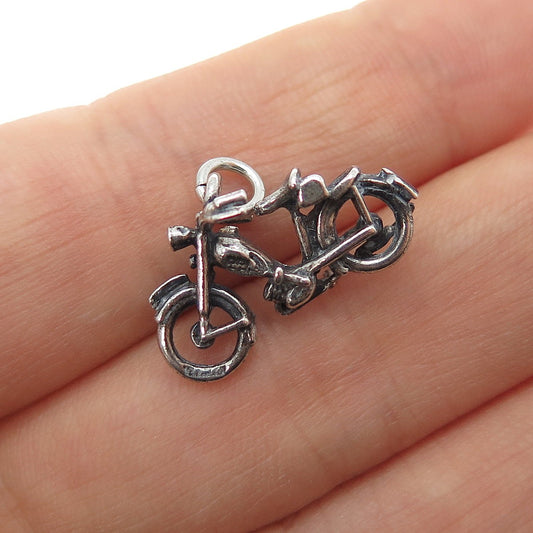 925 Sterling Silver Vintage Motorcycle Oxidized Mini Charm Pendant