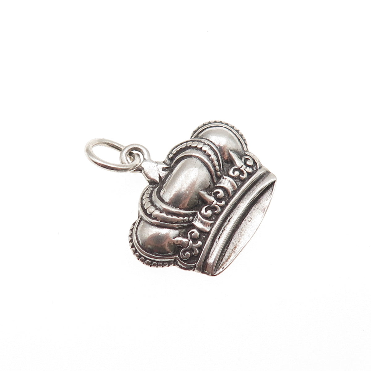 925 Sterling Silver Vintage Fleur de Lis Royal Crown Oxidized Mini Charm Pendant