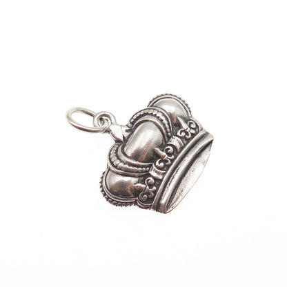 925 Sterling Silver Vintage Fleur de Lis Royal Crown Oxidized Mini Charm Pendant