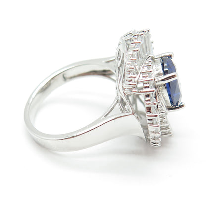 925 Sterling Silver Nano Sapphire Tapered Baguette-Cut Shaped C Z Ring Size 8.25