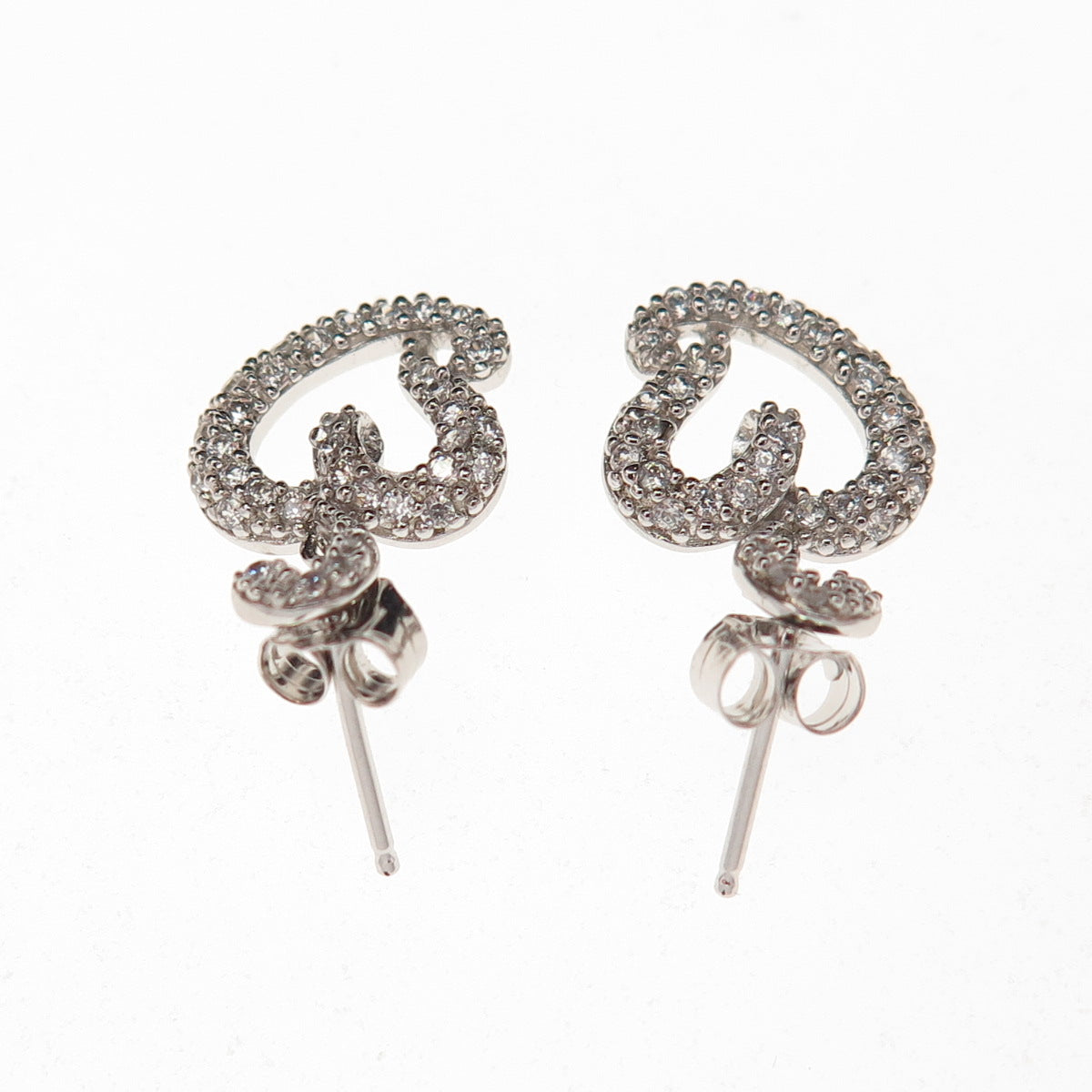 925 Sterling Silver Round-Cut C Z Heart Dangle Earrings