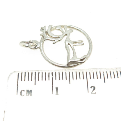 925 Sterling Silver Vintage Elk Round Pendant