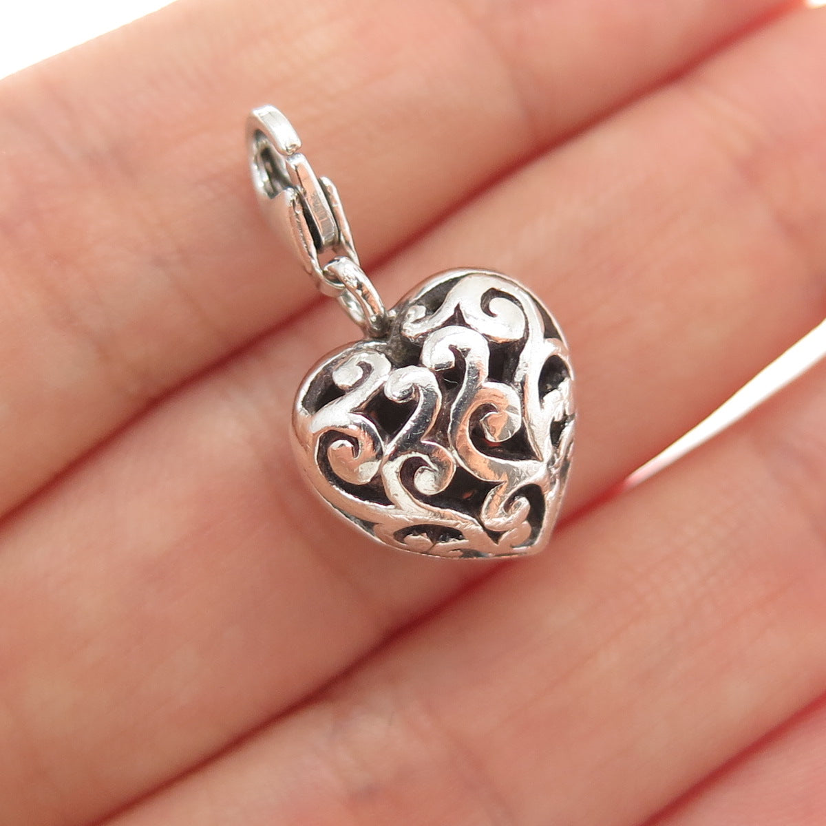 925 Sterling Silver Vintage Ornate Heart Lobster Lock Mini Charm Pendant