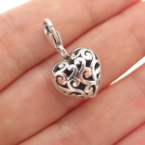 925 Sterling Silver Vintage Ornate Heart Lobster Lock Mini Charm Pendant