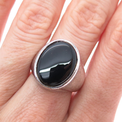 KEN CRAFTS 925 Sterling Silver Vintage Real Black Onyx Oxidized Ring Size 7