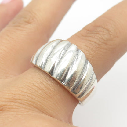 925 Sterling Silver Vintage Ribbed Ring Size 10.5