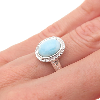 JH Young 925 Sterling Silver Vintage Real Cabochon Larimar Ring Size 5.5