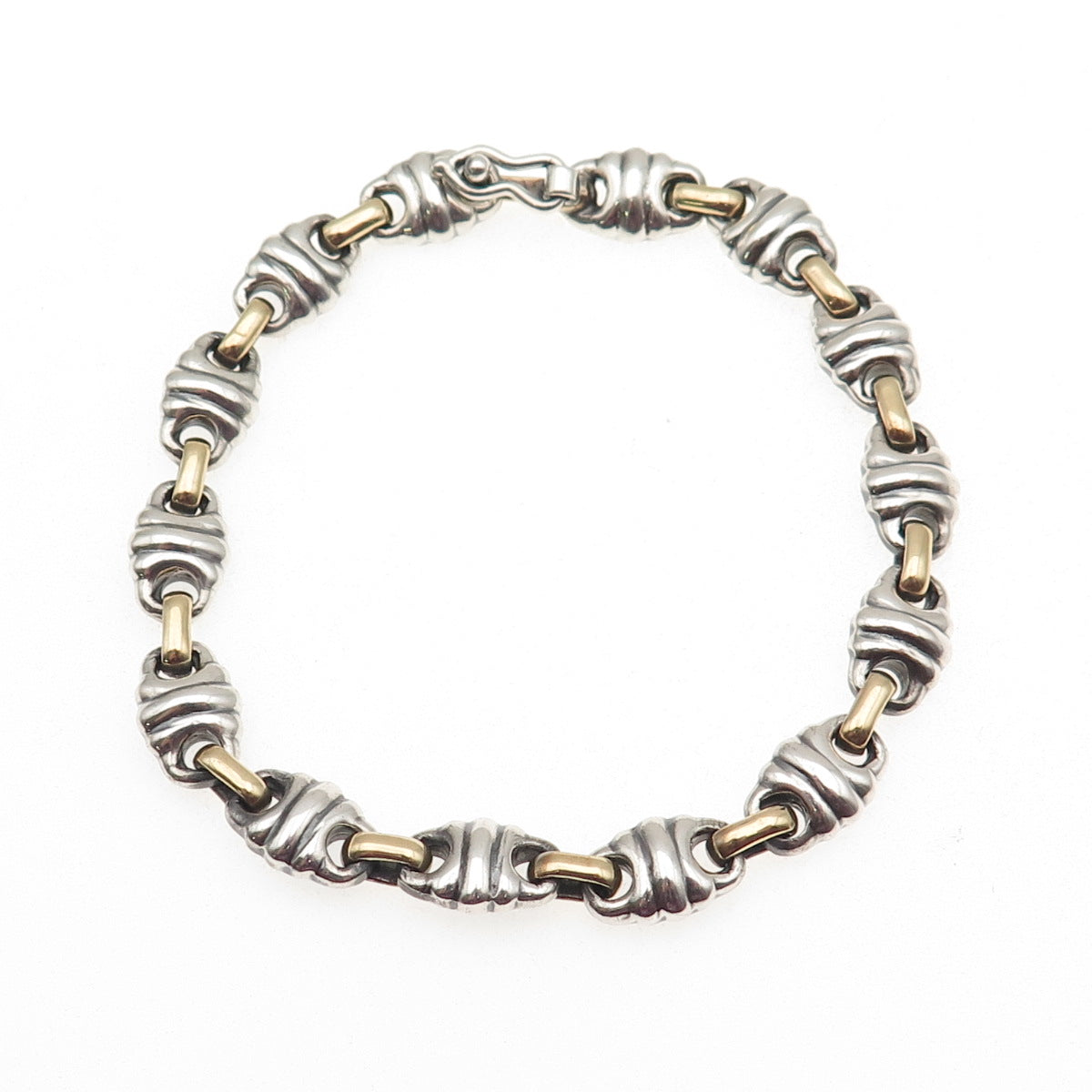 925 Sterling Silver 2-Tone Vintage Modernist Anchor Link Oxidized Bracelet 8.25"