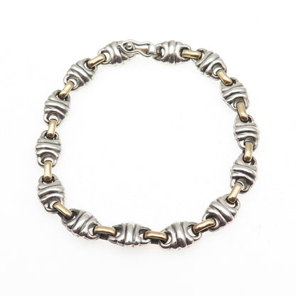 925 Sterling Silver 2-Tone Vintage Modernist Anchor Link Oxidized Bracelet 8.25"