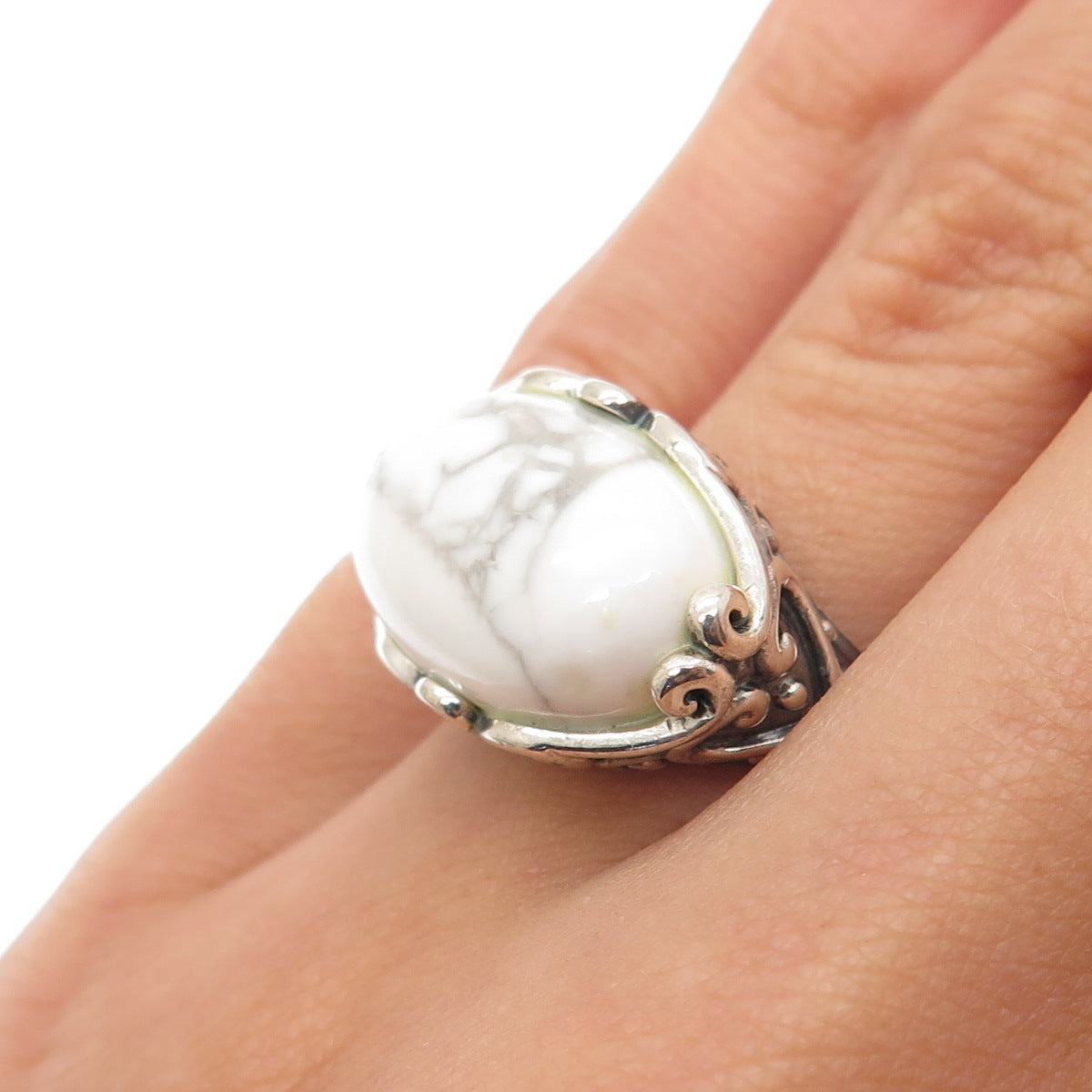 ELYSE RYAN 925 Sterling Silver Vintage Real Howlite Modernist Ring Size 6.25