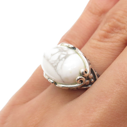 ELYSE RYAN 925 Sterling Silver Vintage Real Howlite Modernist Ring Size 6.25