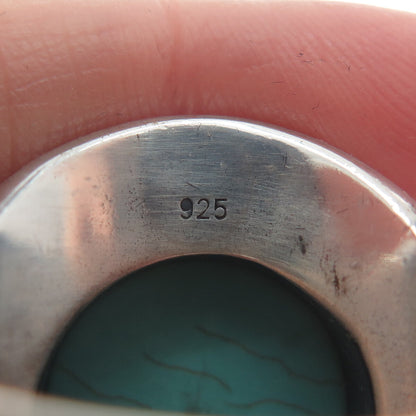 925 Sterling Silver Vintage Real Mountain Turquoise Sun Oxidized Ring Size 10.25