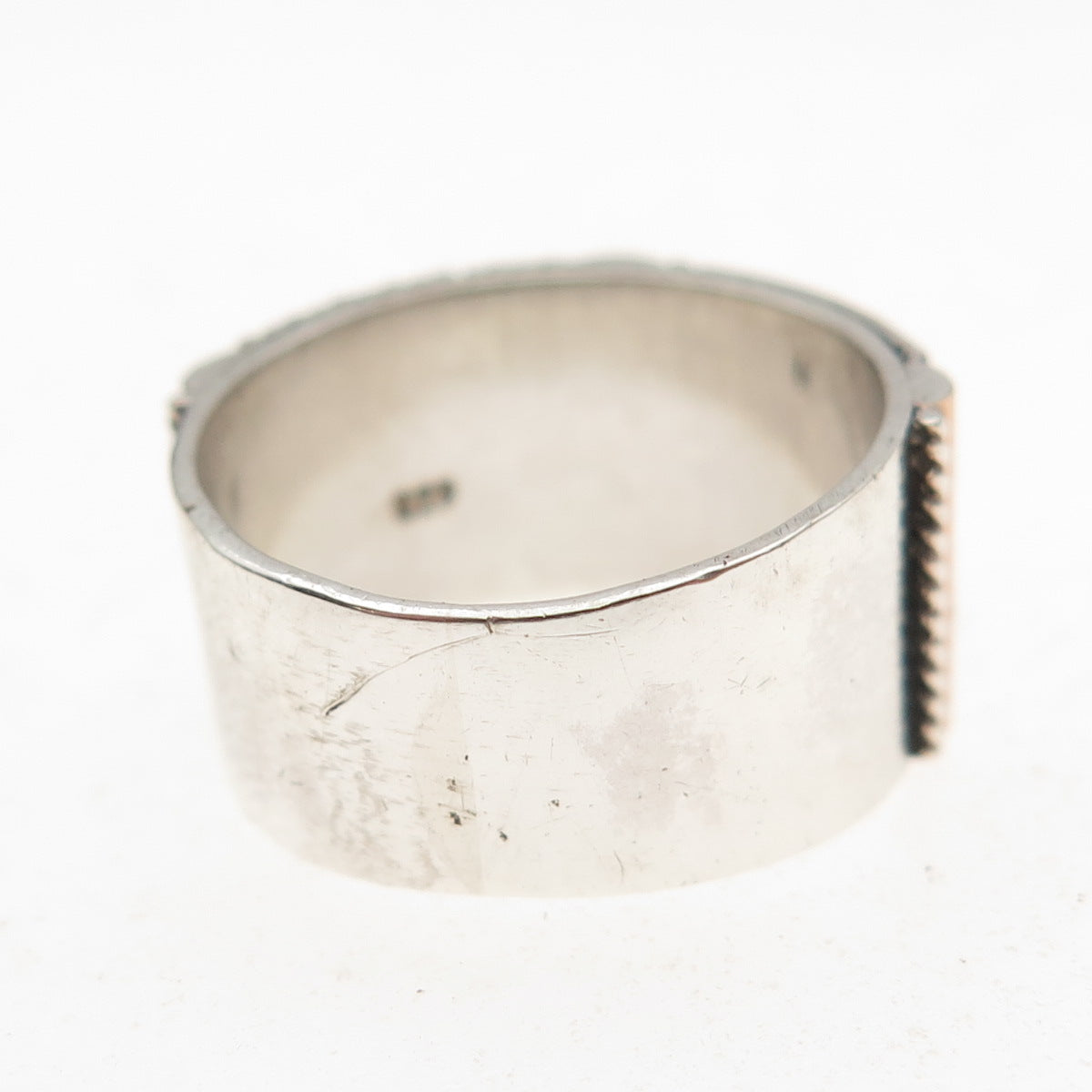 925 Sterling Silver 2-Tone Vintage Modernist Oxidized Ring Size 6.5