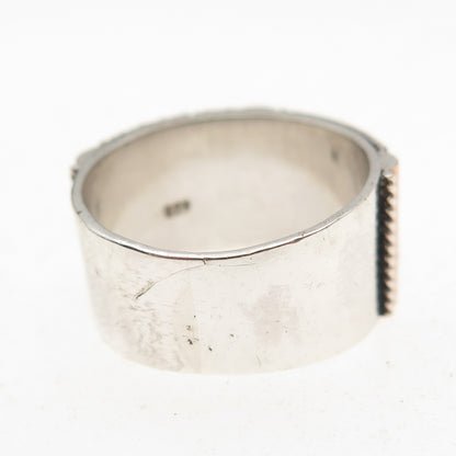 925 Sterling Silver 2-Tone Vintage Modernist Oxidized Ring Size 6.5