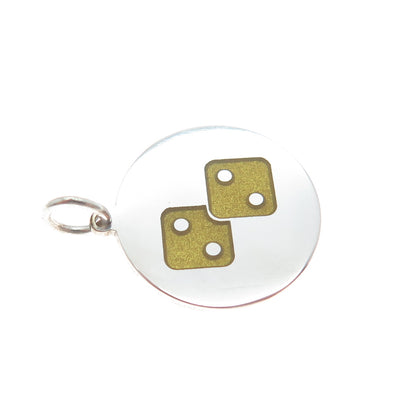 925 Sterling Silver Yellow Enamel Number 4 Lucky Dice Minimalist Charm Pendant