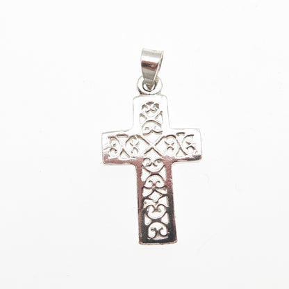 925 Sterling Silver Vintage Cross Heart Ornate Charm Pendant
