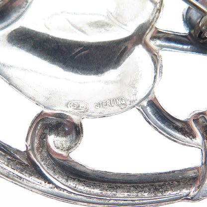 SILVERMAN BROTHERS 925 Sterling Silver Antique Art Deco Flower Pin Brooch