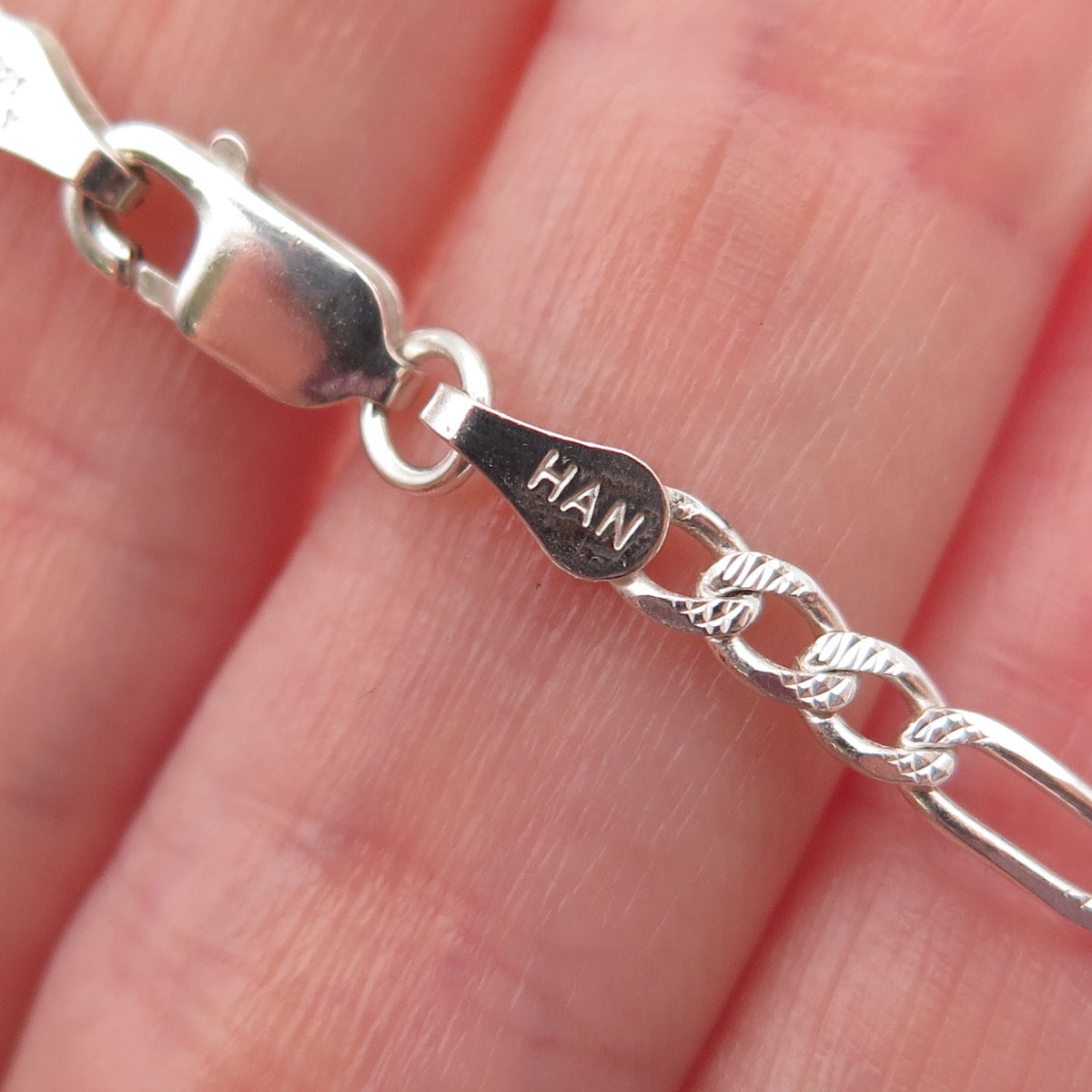 Han 925 Sterling Silver Vintage Italy Figaro Link Bracelet 7"