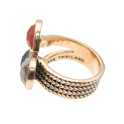 BARSE Gold Plated Real Natural Matrix Quartz Coral & Sodalite Ring Size 9