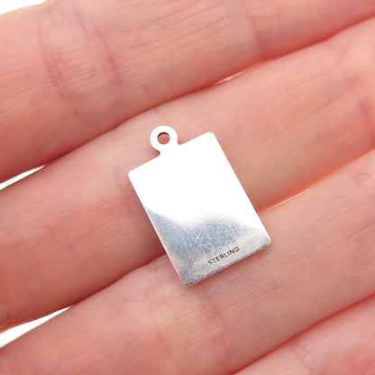 925 Sterling Silver Vintage Enamel I Stood On A Cliff & Shouted Charm Pendant