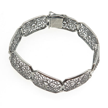 835 Silver Vintage Ornate Panel Link Bracelet 7"