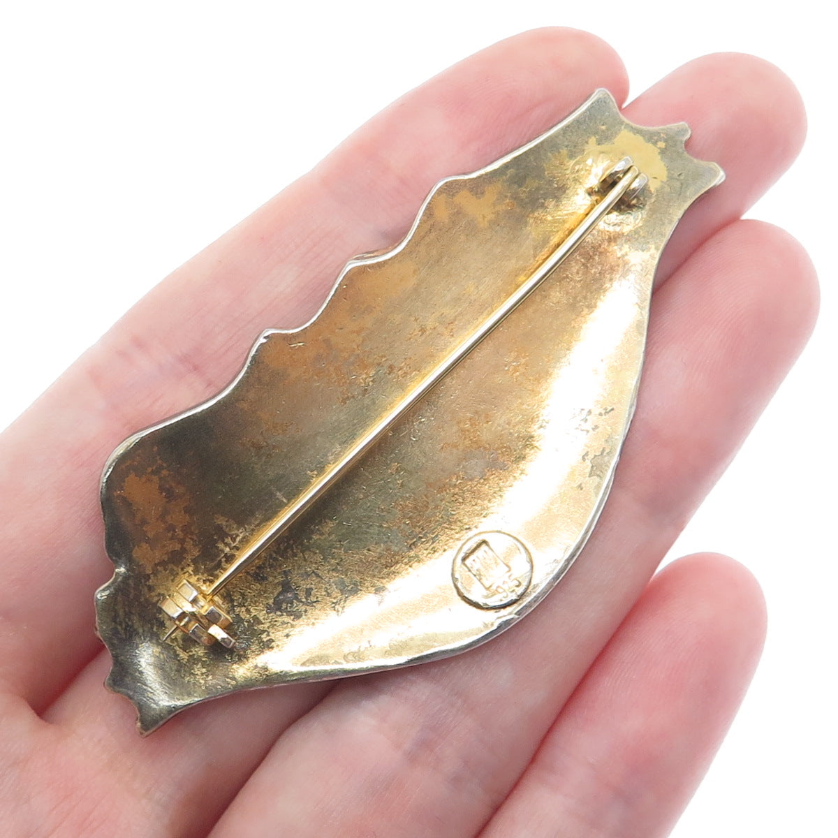 925 Sterling Silver 2-Tone Vintage RW Real Moonstone Modernist Pin Brooch